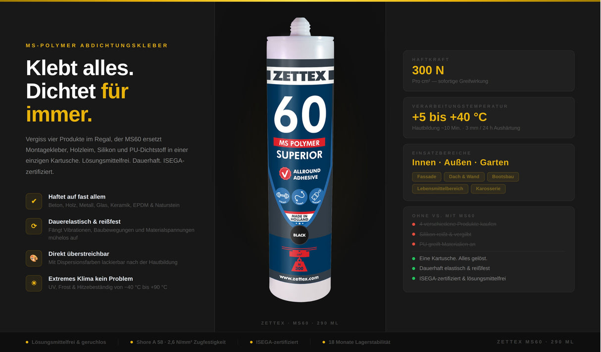 Zettex MS60 - MS-Polymer Allround Kleber & Dichtstoff - schwarz